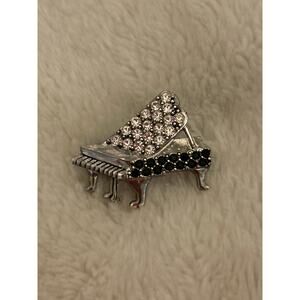 Vintage Brooch Piano Pin Stones Silver Tone